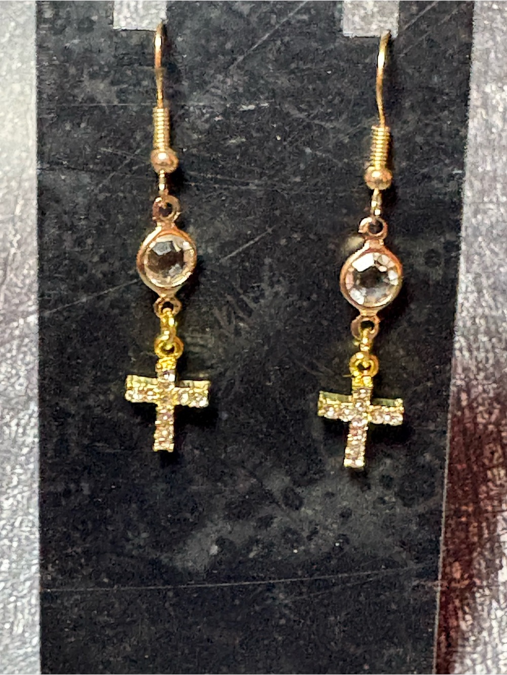 Golden Crystal Cross Drop Earrings for Women